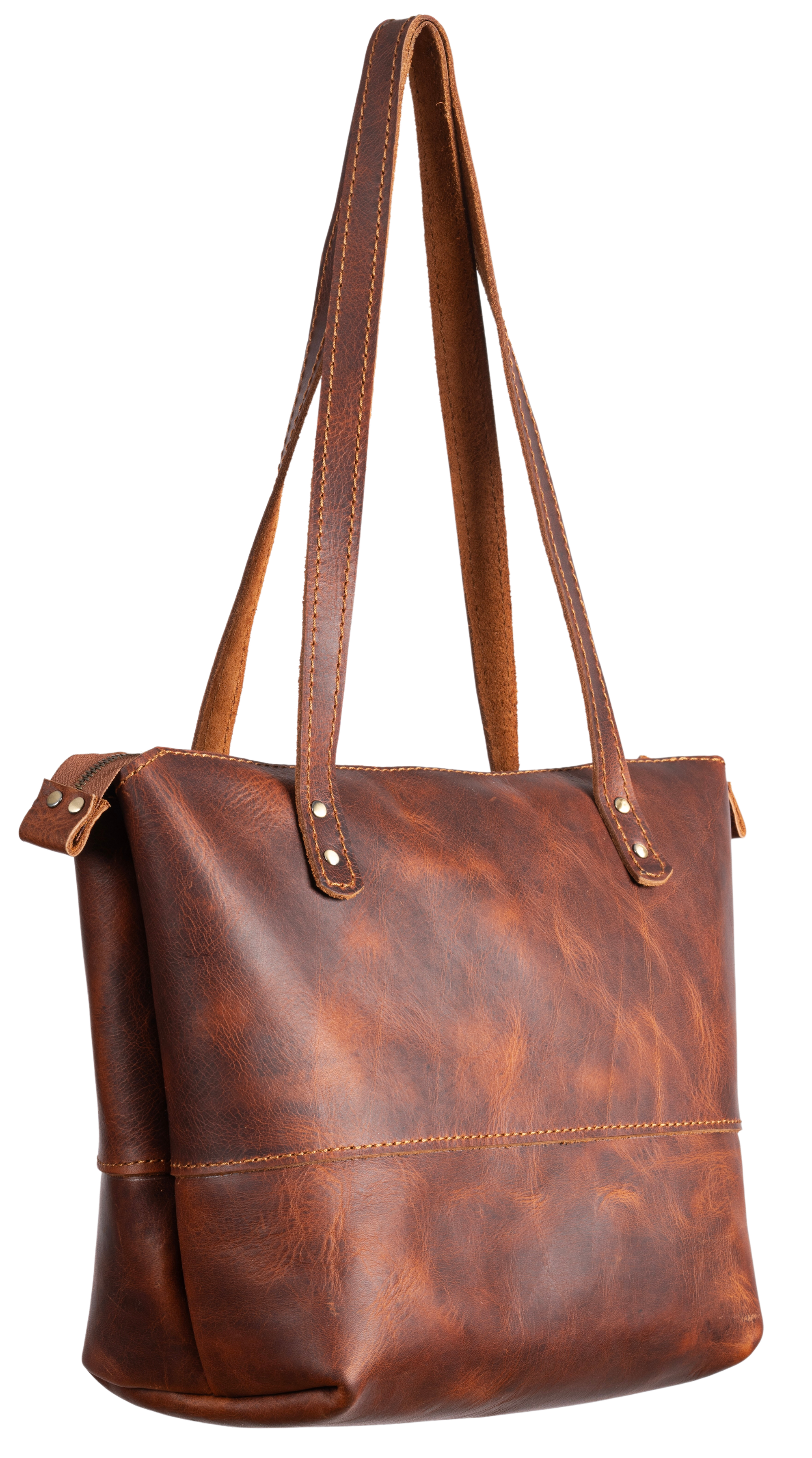 Women's Leather Hand and Shoulder Bag, Large Capacity, Genuine Leather Handmade, Zipper Closure