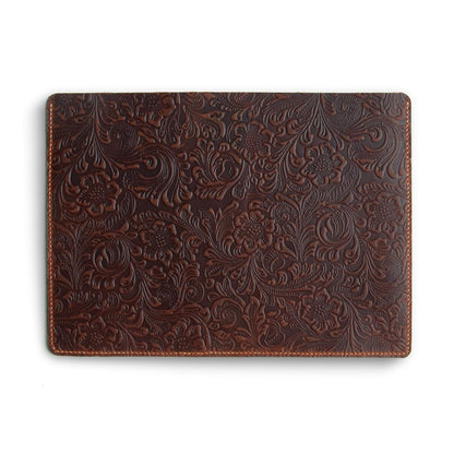 Handcrafted Leather MacBook Case with Embossed Floral Design, 13"