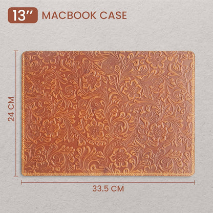 Handcrafted Leather MacBook Case with Embossed Floral Design, 13"