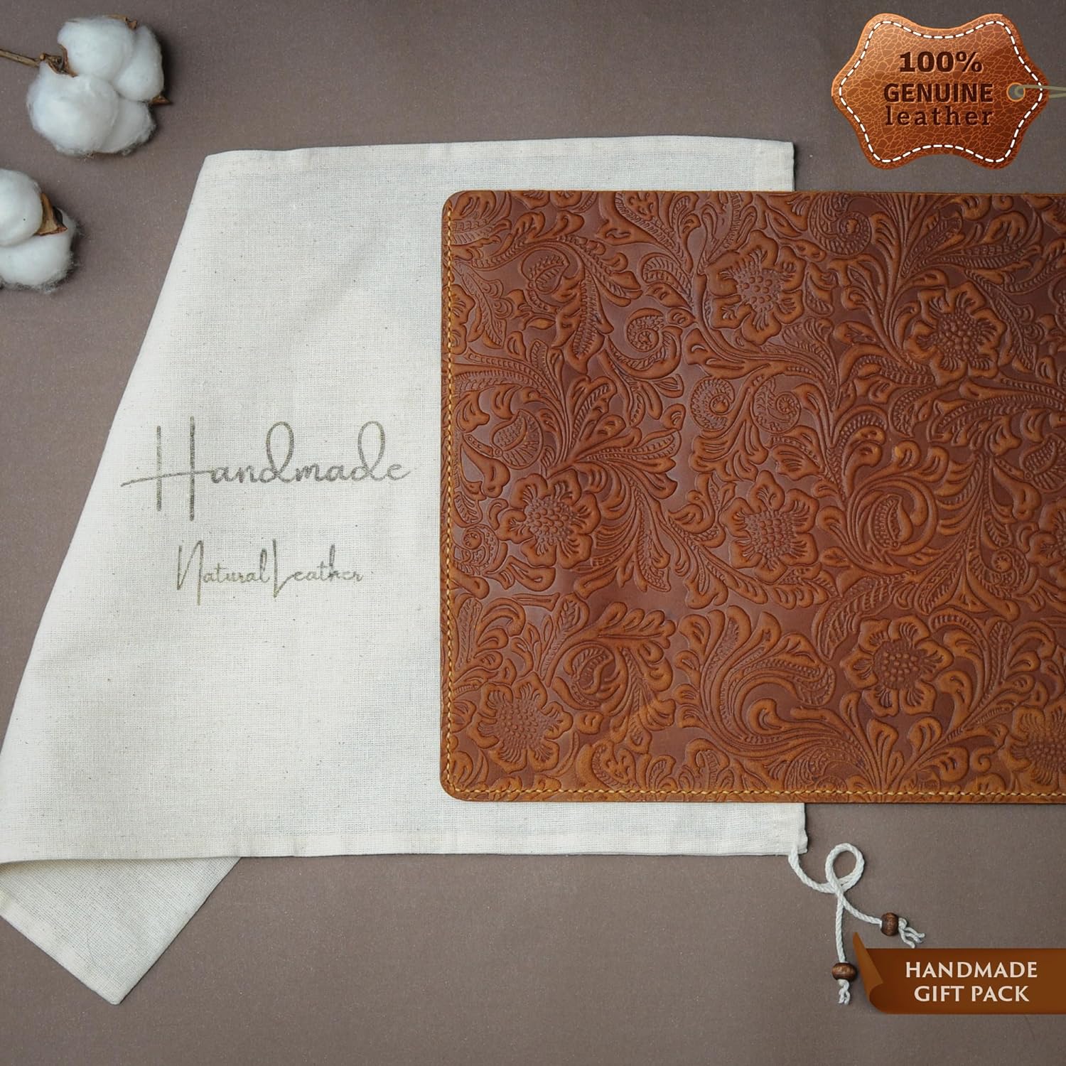 Handcrafted Leather MacBook Case with Embossed Floral Design, 13"