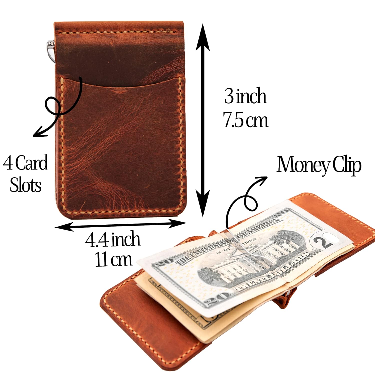 Handmade high quality Leather Money clip Wallet.